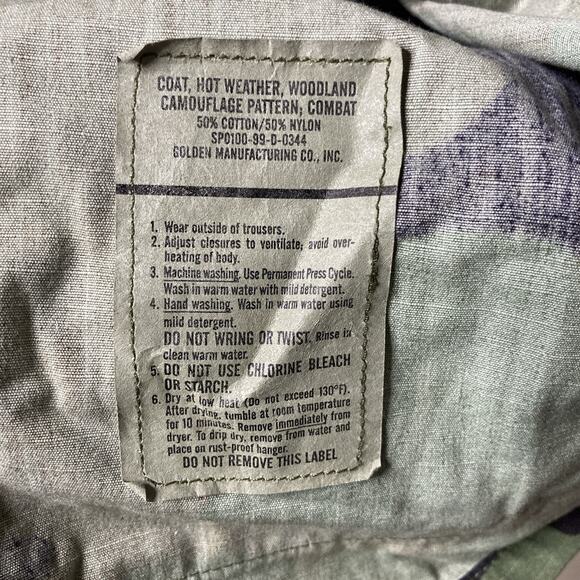 US ARMY Combat Field Jacket Small Long Hot Weather Woodland Camo RipStop Flaws* - Picture 12 of 16